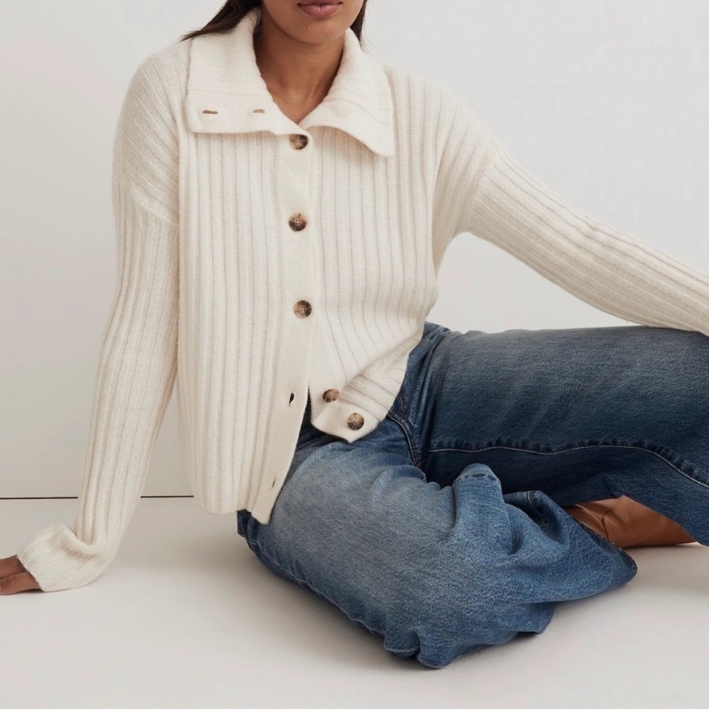 Madwell Oversized Collar Cream Cardigan Wool Blend Cardigan- Sz M